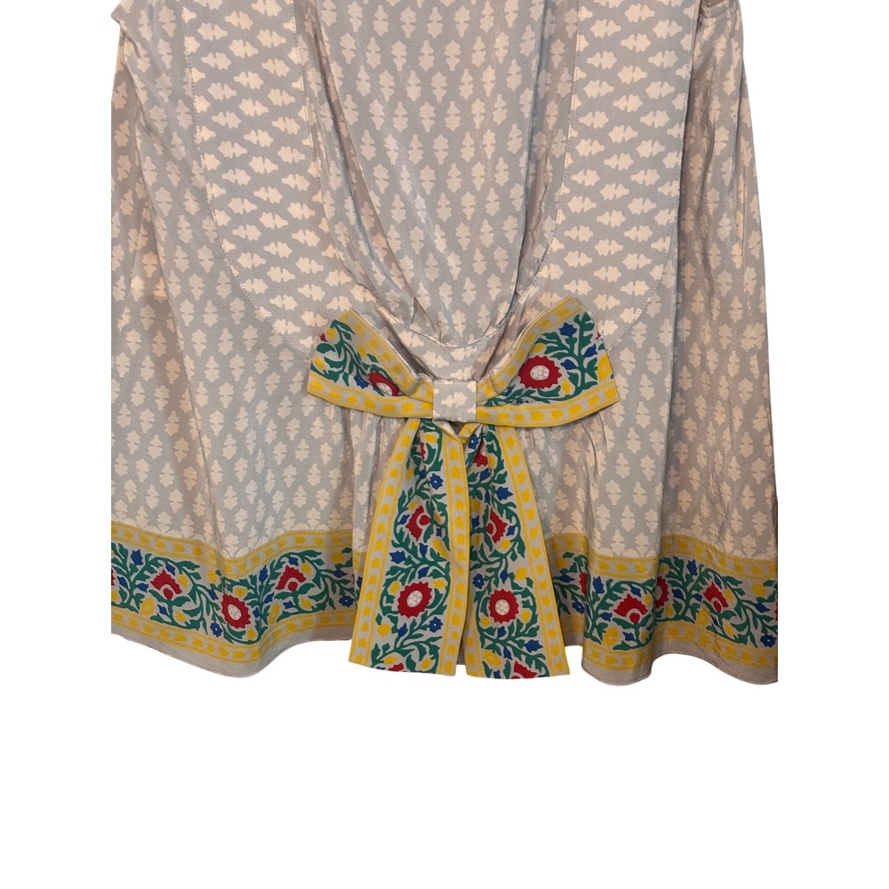 Anna Sui Anthropologie Womens Silk Blouse M Grey Floral Bow Back Boho Whimsical - Picture 3 of 9